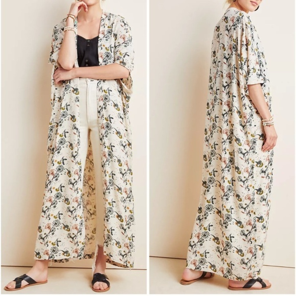 Anthropologie Bel Kazan Sadie Duster Kimono in Ivory Multi